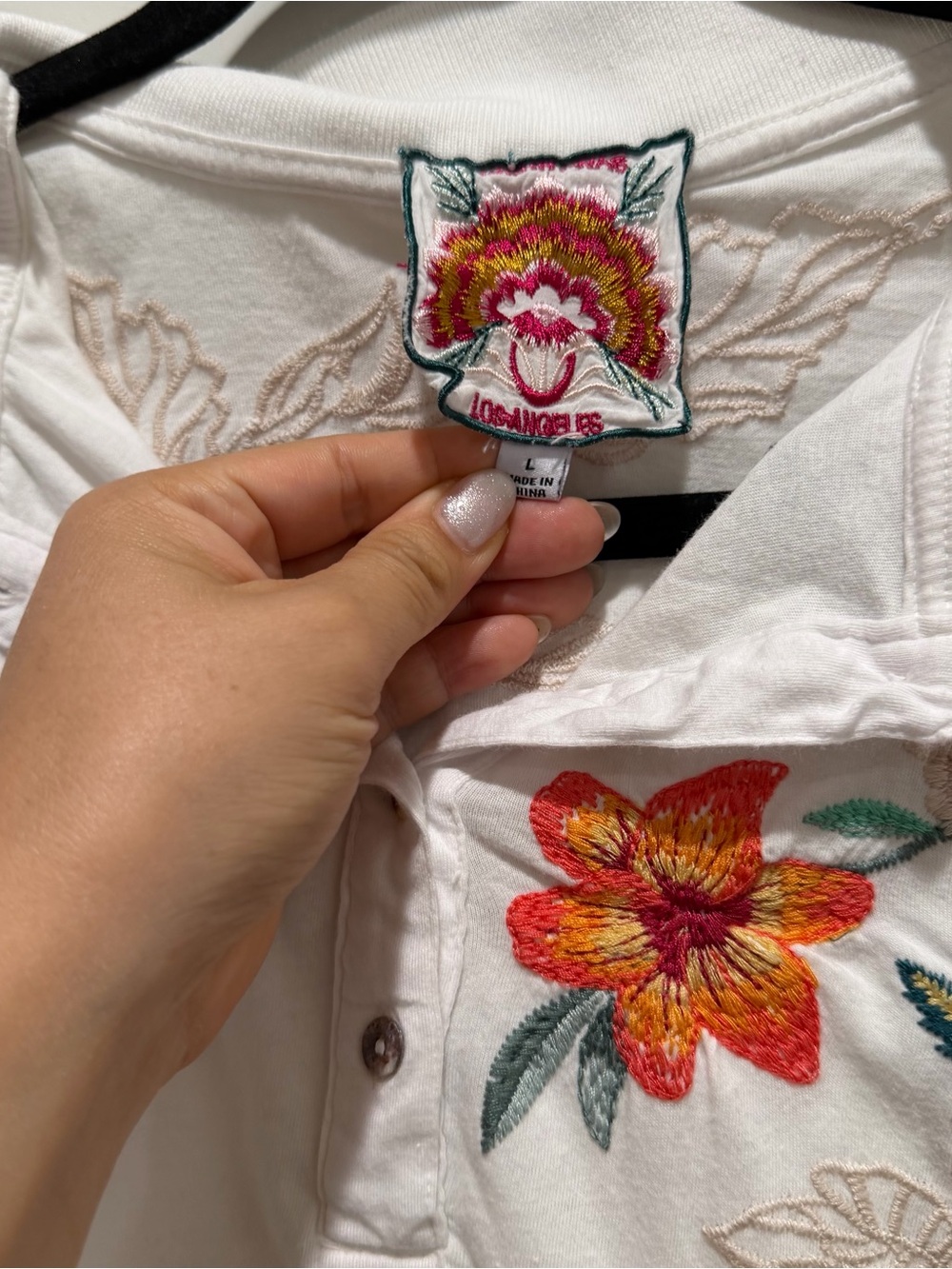 Johnny Was White Embroidered Floral Polo Top - Picture 2 of 6